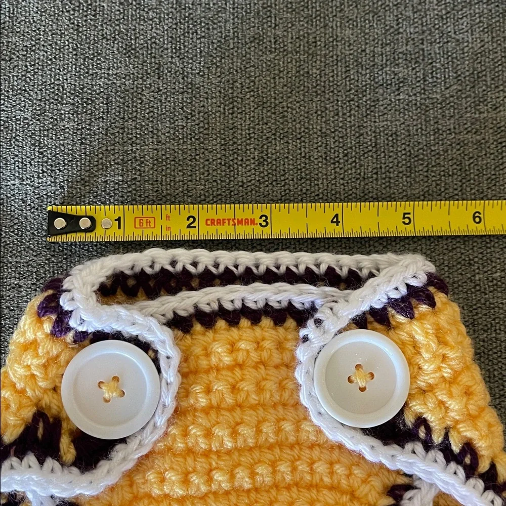 Newborn Handmade Crochet LSU Football Helmet Hat and Diaper Cover Set